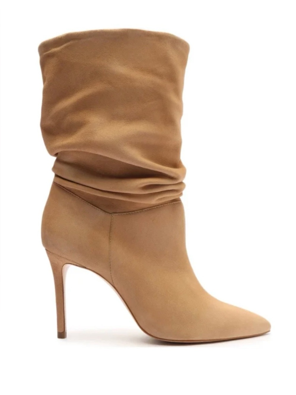 SCHUTZ Ashlee Suede Slouchy Pointed-Toe Stiletto Boots-Honey Beige (size 9.5)